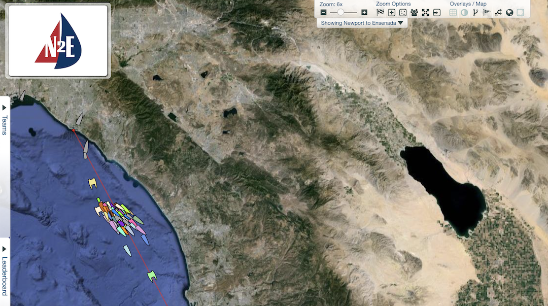 Screenshot of 2022 YB Tracker showing boats racing down the coast of California
